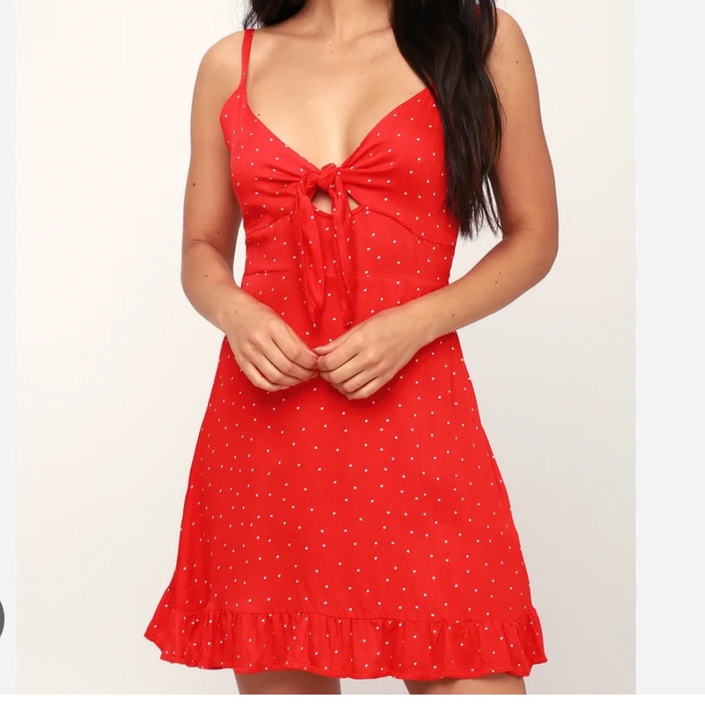 Mink Pink Santorini Red Polka Dot Tie-Front Dress size XS